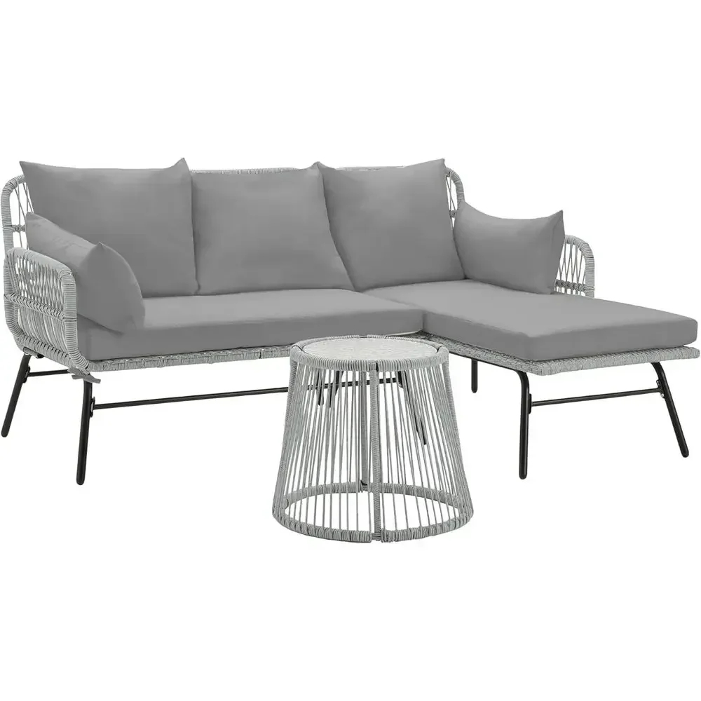 Outdoor Furniture L Shape - 회색 L자형 섹셔널 파티오 가구 세트(쿠션