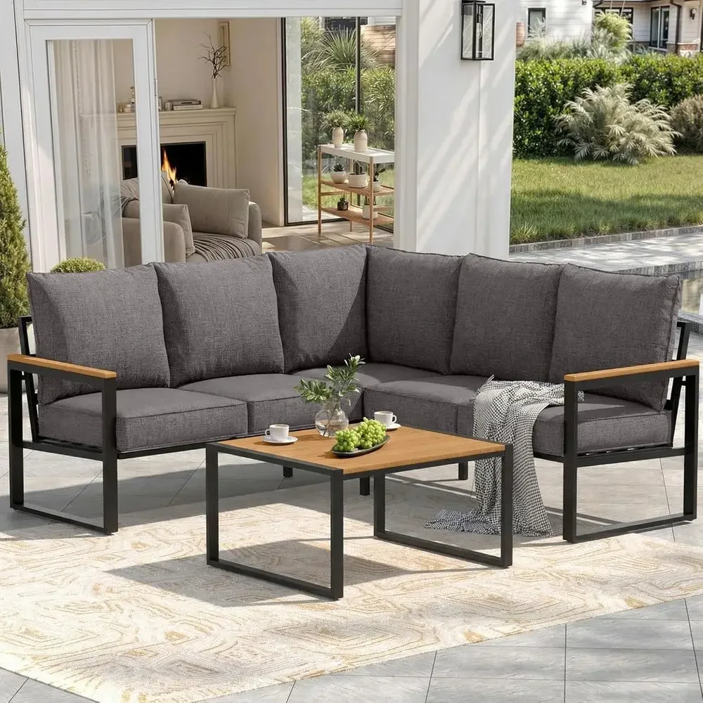 Outdoor Furniture L Shape - 6피스 야외용 섹셔널 소파 세트(사이드 테이블