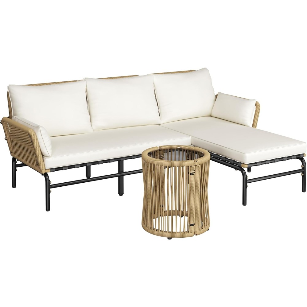 Outdoor Furniture L Shape - 3피스 L자형 야외 파티오 가구 세트(분리
