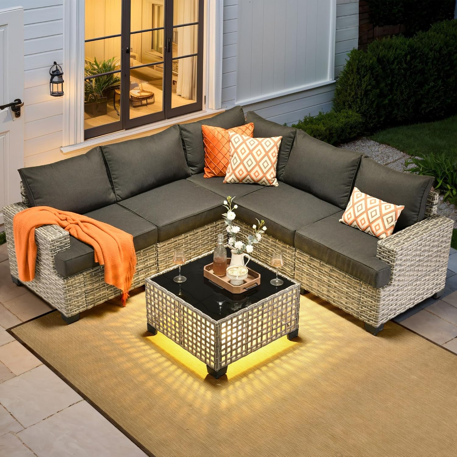 Outdoor Furniture L Shape - 야외용 섹셔널 파티오 가구 세트, 6피스