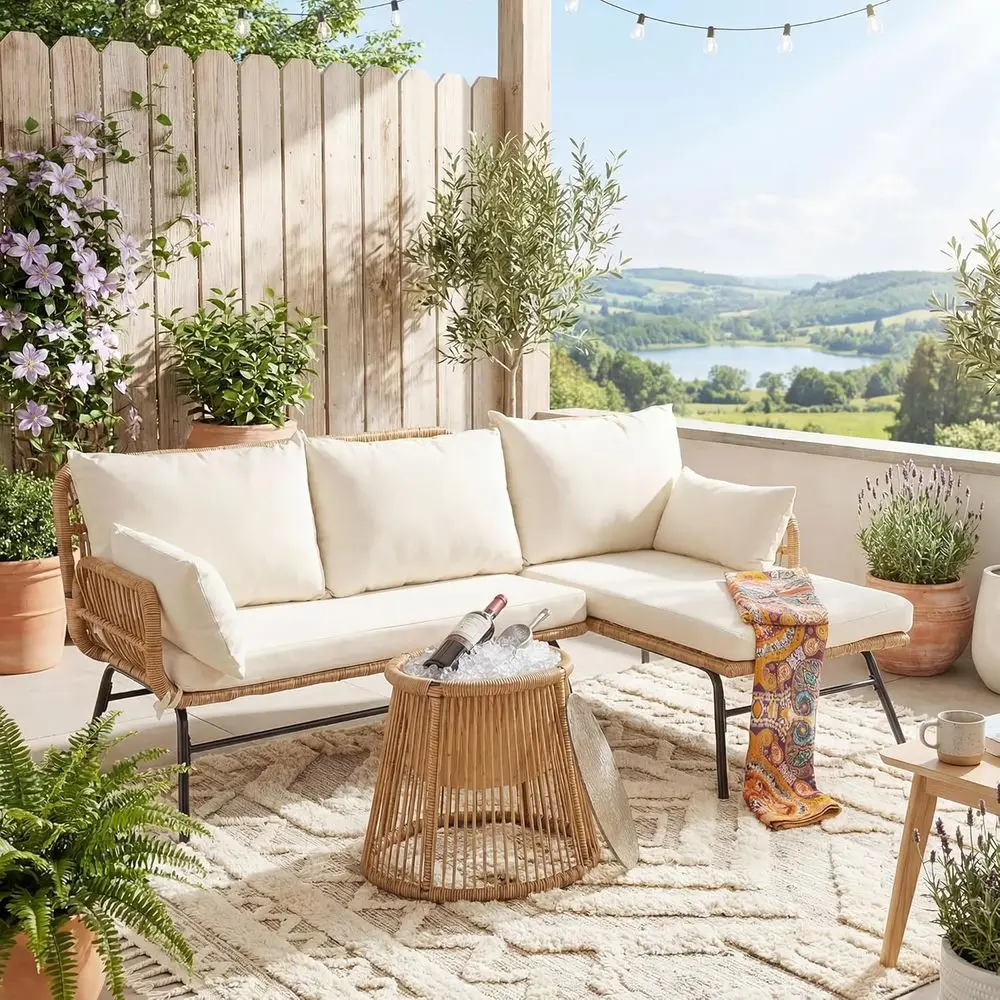 Outdoor Furniture L Shape - 보헤미안 스타일 파티오 가구 세트(쿠션 포함),
