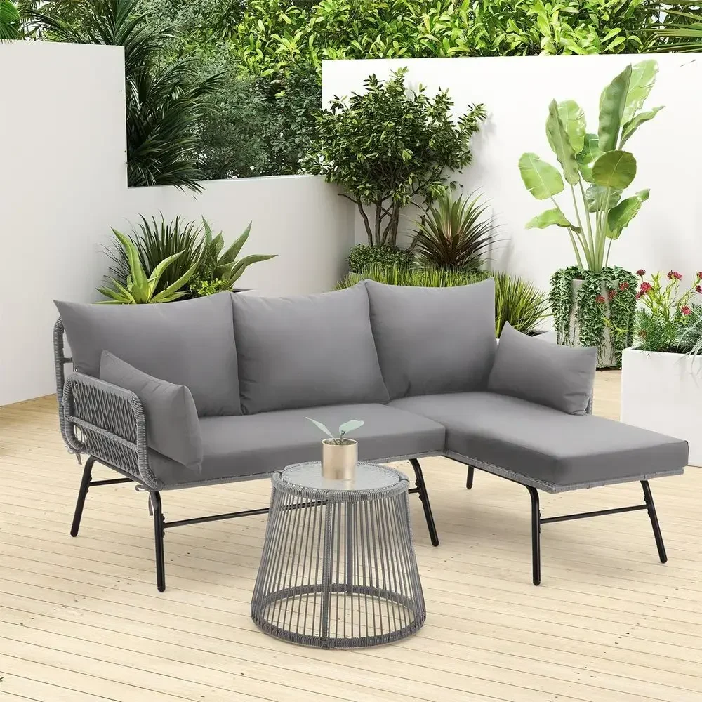회색 L자형 섹셔널 파티오 가구 세트(쿠션 및 유리 커 - Outdoor Furniture L Shape 리뷰 및 가격