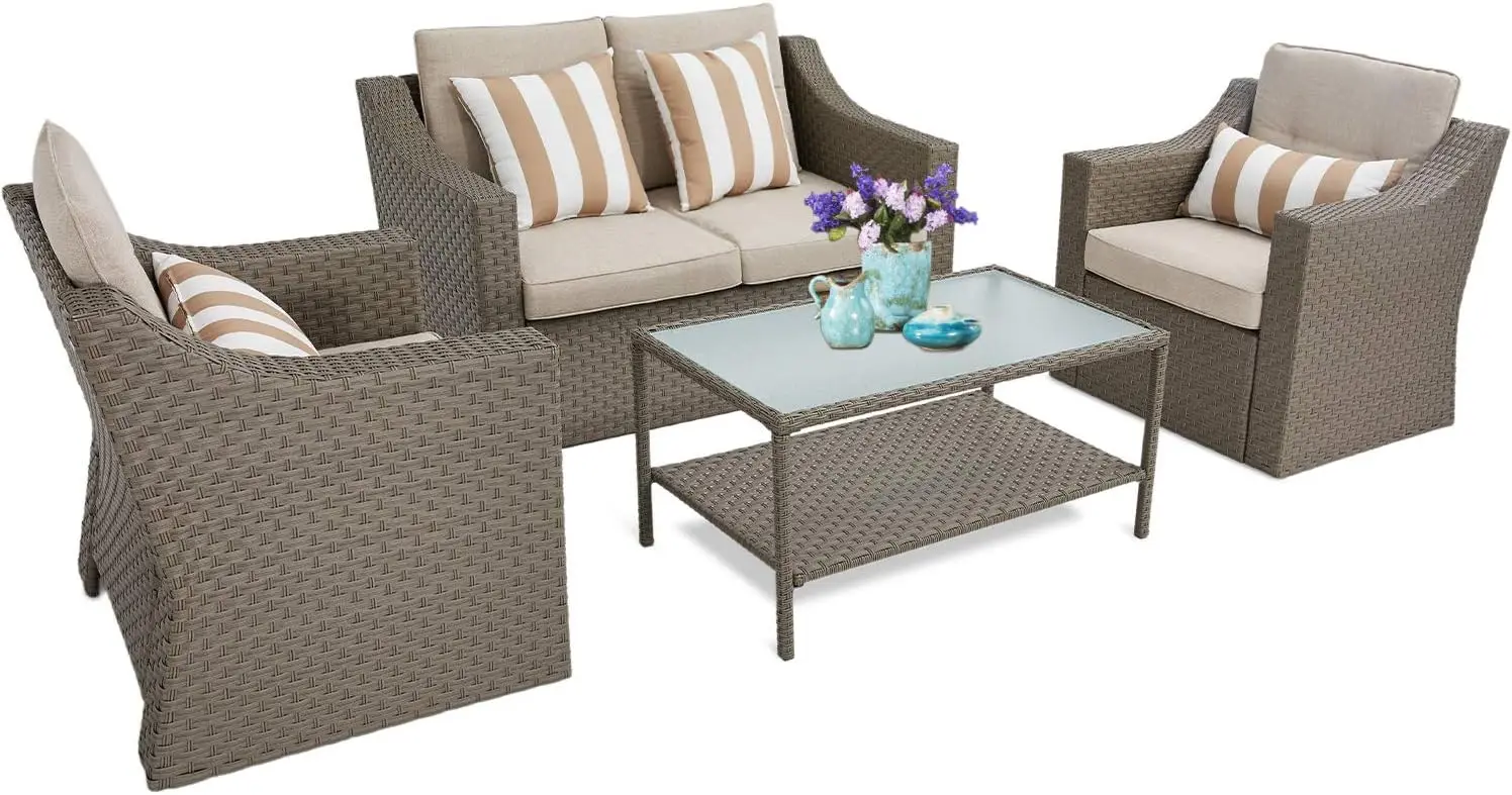야외 파티오 가구 대화 세트 라탄 위커 의자 및 유리  - Outdoor Furniture No Cushions 리뷰 및 가격