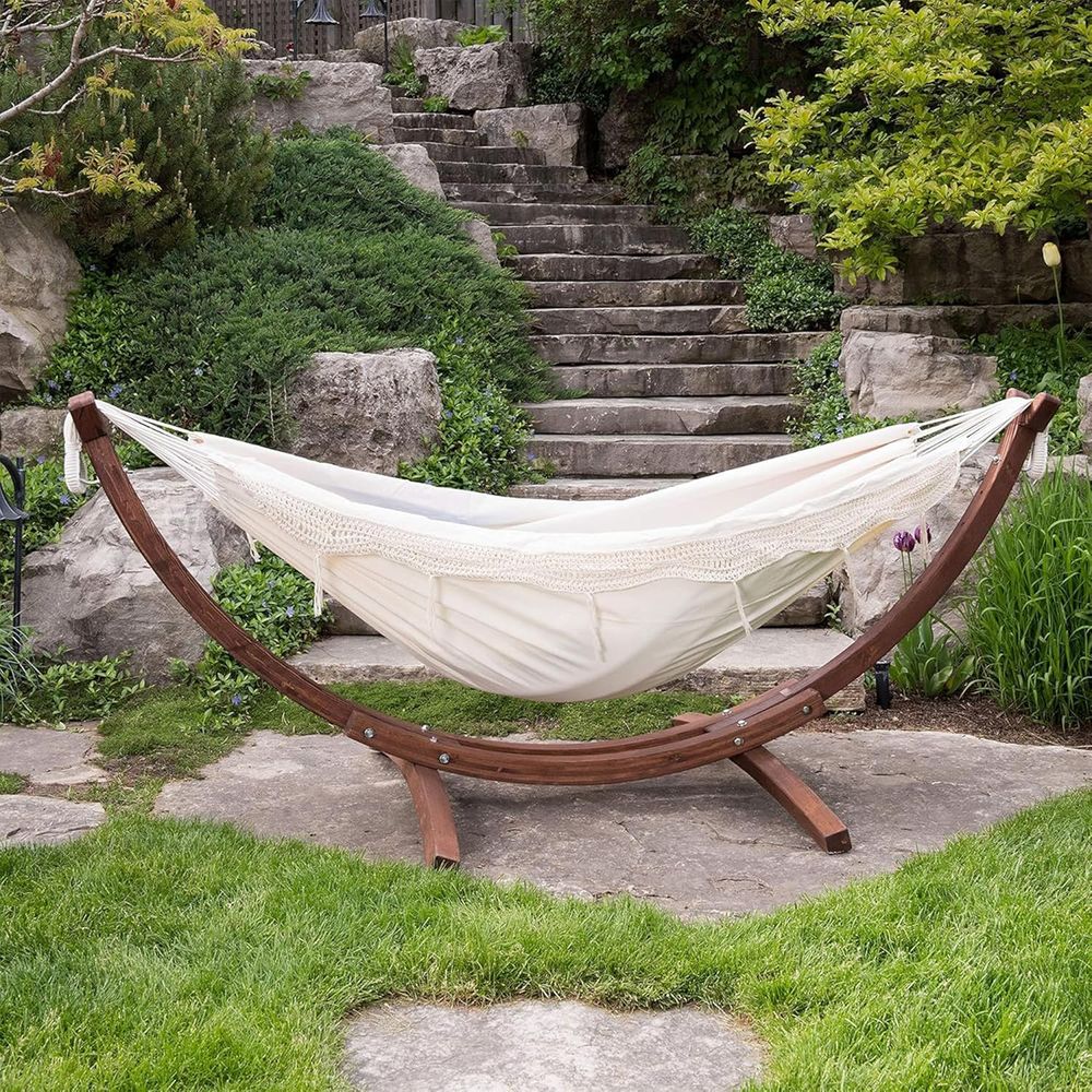 단단한 소나무 아치형 스탠드가 있는 이중 면 해먹 -  - Hammock With Stand 리뷰 및 가격