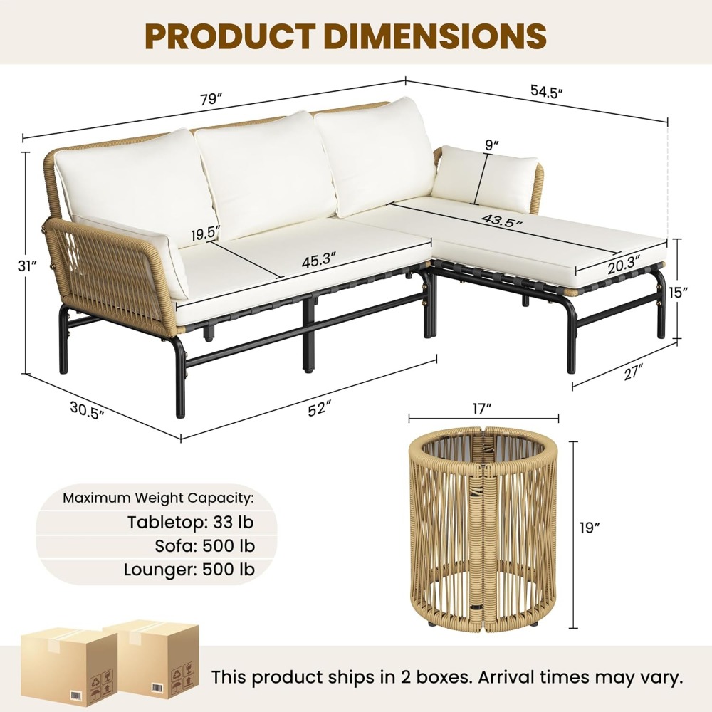 3피스 L자형 야외 파티오 가구 세트(분리 가능한 라운 - Outdoor Furniture L Shape 리뷰 및 가격