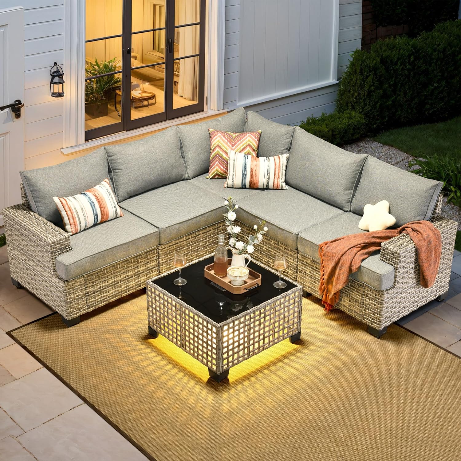 야외용 섹셔널 파티오 가구 세트, 6피스 위커 대화용  - Outdoor Furniture L Shape 리뷰 및 가격
