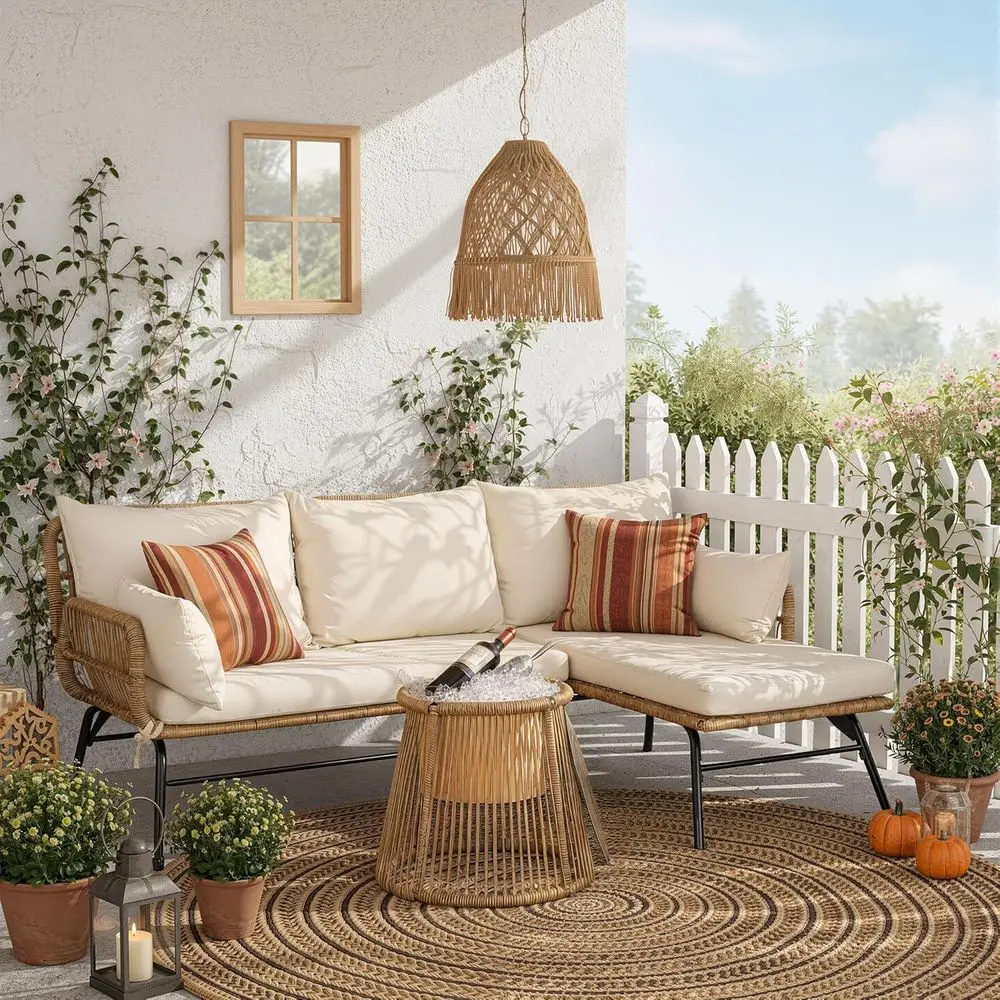 보헤미안 스타일 파티오 가구 세트(쿠션 포함), 야외용 - Outdoor Furniture L Shape 리뷰 및 가격