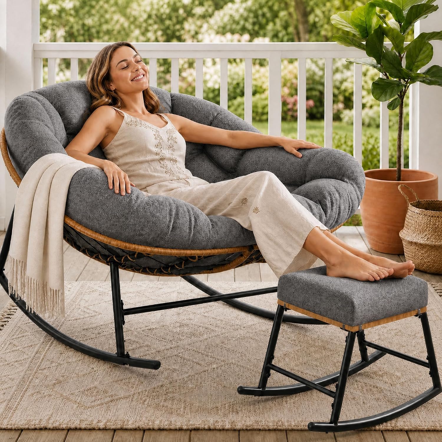 오버사이즈 파파산 흔들의자 & 오토만 실내외용 위커 로 - Outdoor Furniture No Cushions 리뷰 및 가격