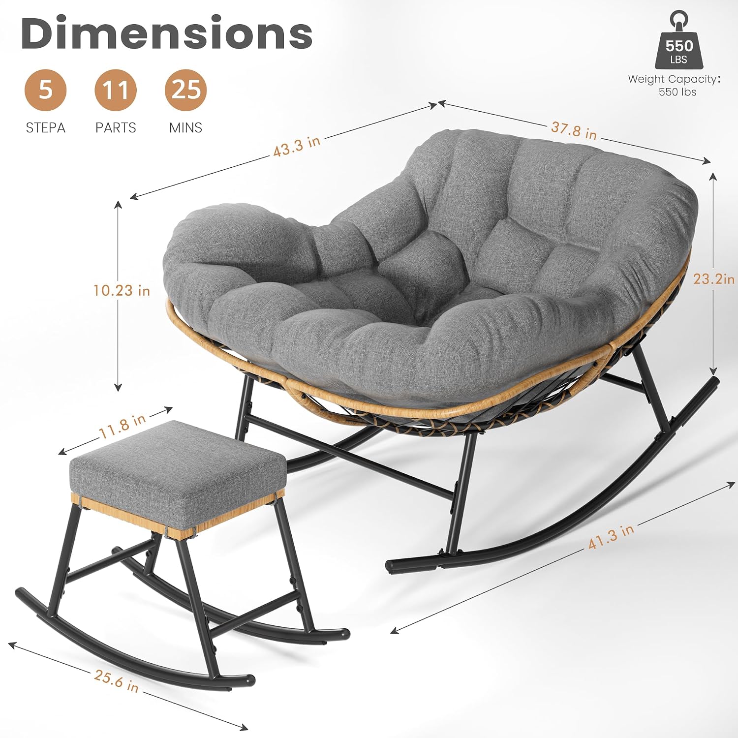 오버사이즈 파파산 흔들의자 & 오토만 실내외용 위커 로 - Outdoor Furniture No Cushions 리뷰 및 가격